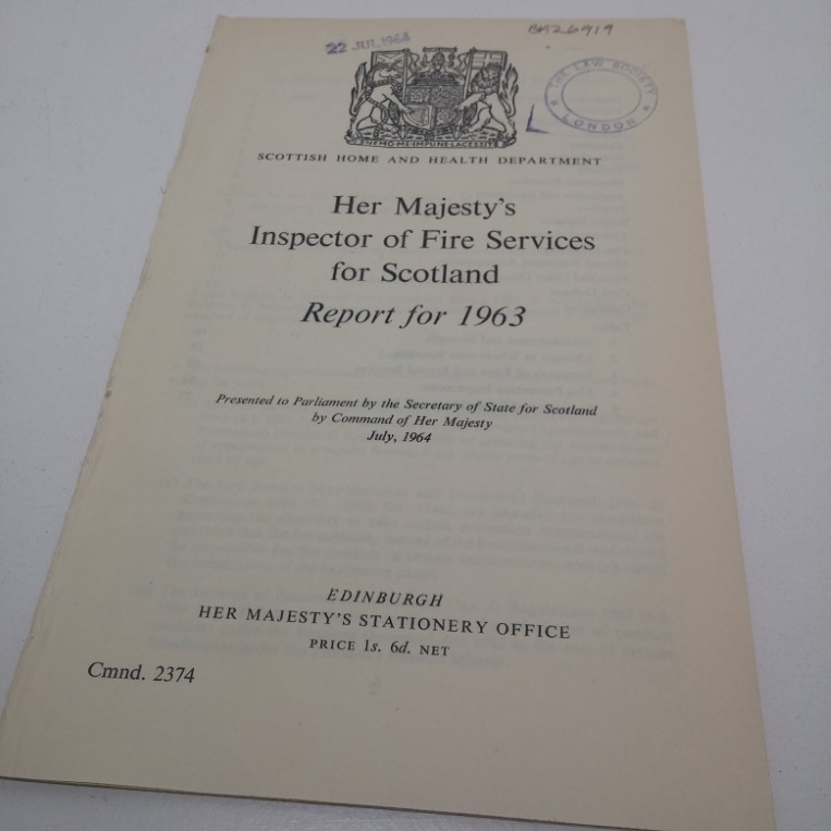 Her Majesty’s Inspector of Fire Services for Scotland, Report for 1963 (Scottish Home and Health Department, Cmnd 2374)