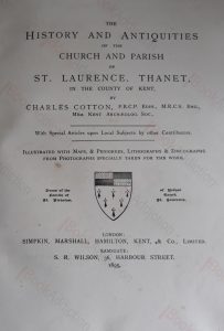 History and Antiquities of the Church and Parish of St Laurence, Thanet, titlepage, published 1895