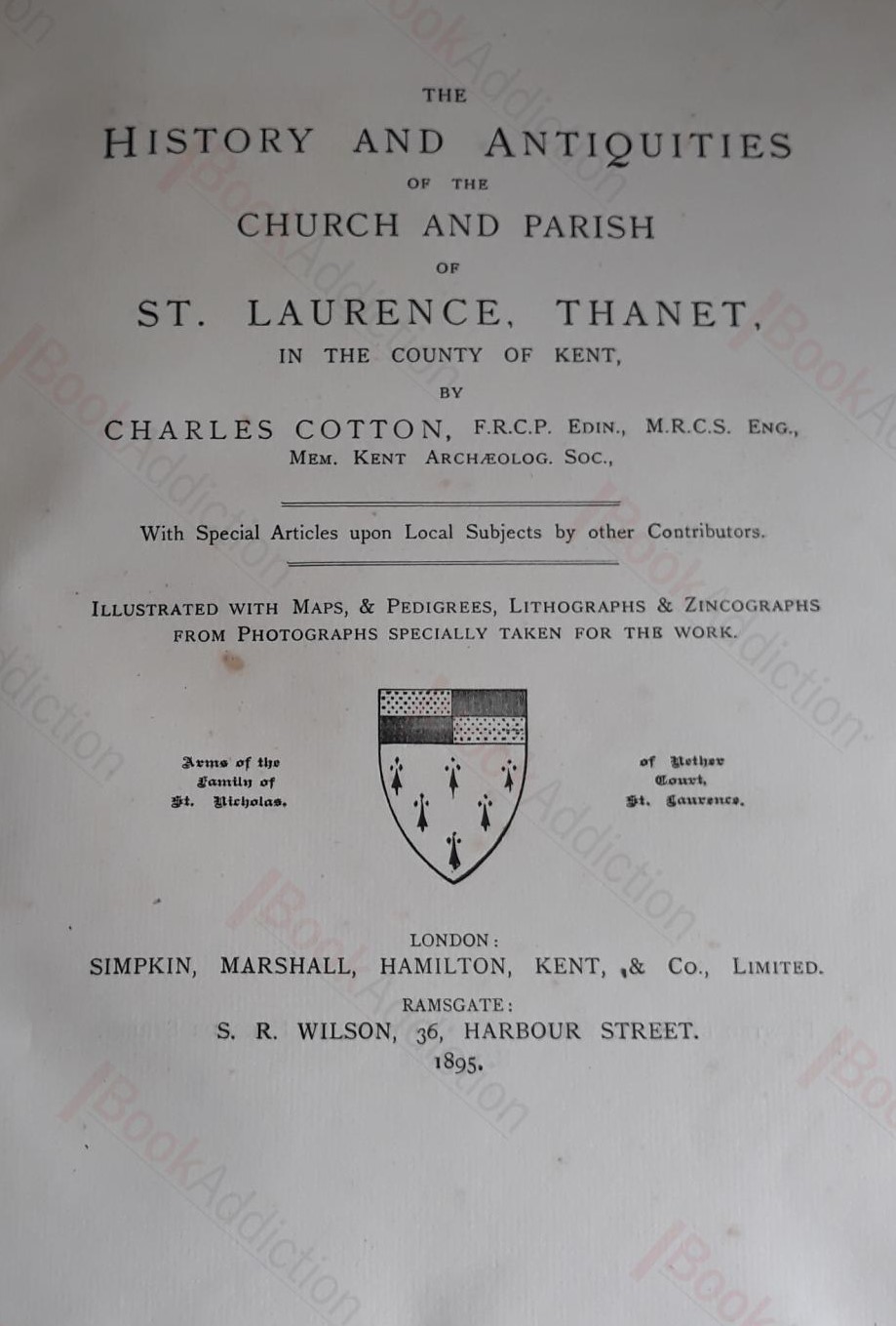History and Antiquities of the Church and Parish of St Laurence, Thanet, titlepage, published 1895